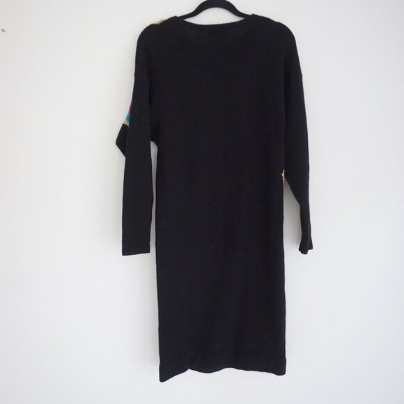 VTG Outlander Black Abstract Knit Dress Wool Boho Artwear Statement Metallic S - Picture 9 of 13